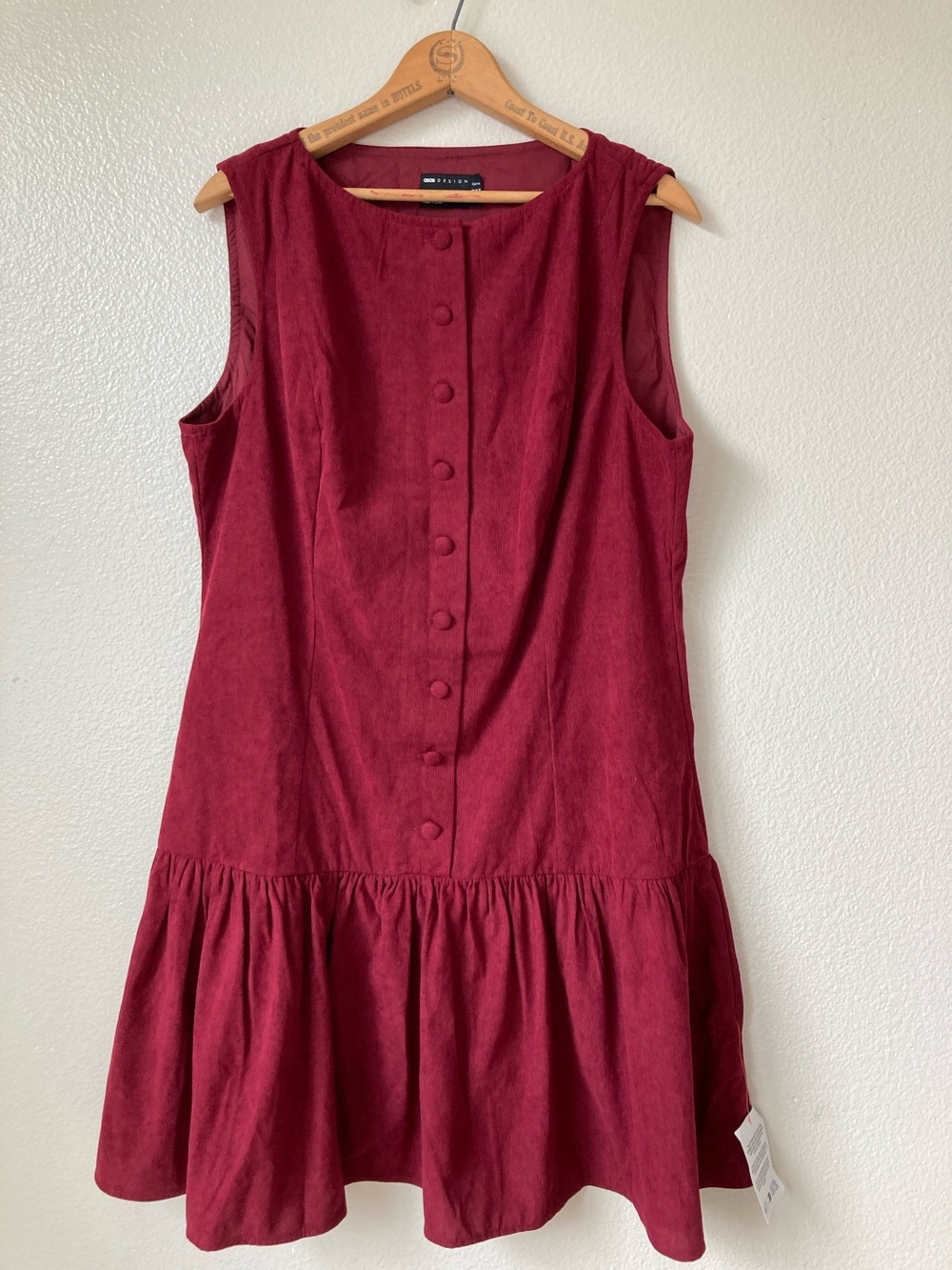 NWT ASOS design corduroy jumper drop waist button front dress sz 14 - Picture 2 of 8